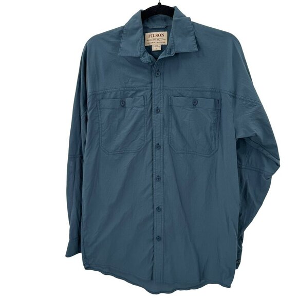 Filson Blue Nylon Long Sleeve Button-Up Shirt XS Mens Lightweight & Durable - Picture 1 of 7